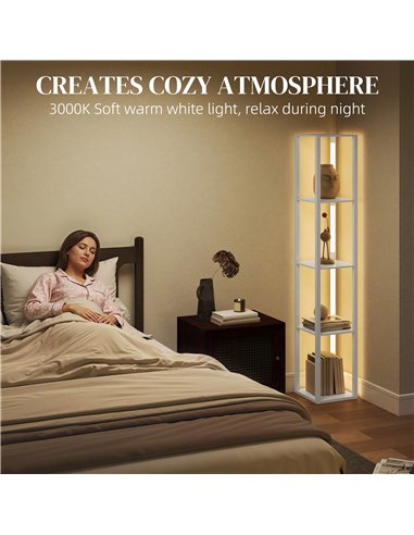 HOMCOM Floor Lamp with Shelves and 3 Brightness Levels - White