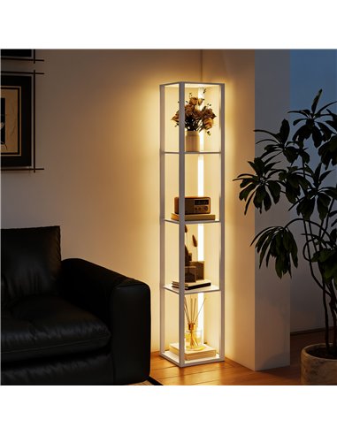 HOMCOM Floor Lamp with Shelves and 3 Brightness Levels - White