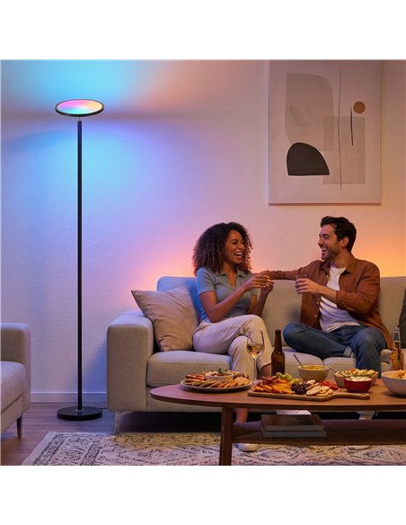 HOMCOM Uplighter Floor Lamp with Tuya App and Music Sync, Standing Lamp with Adjustable Head for Living Room Bedroom, Black - pic 191219 | FastDaddyshop