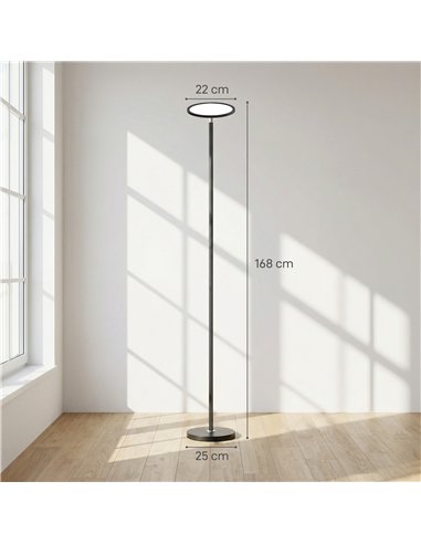 HOMCOM Uplighter Floor Lamp with Tuya App and Music Sync, Standing Lamp with Adjustable Head for Living Room Bedroom, Black
