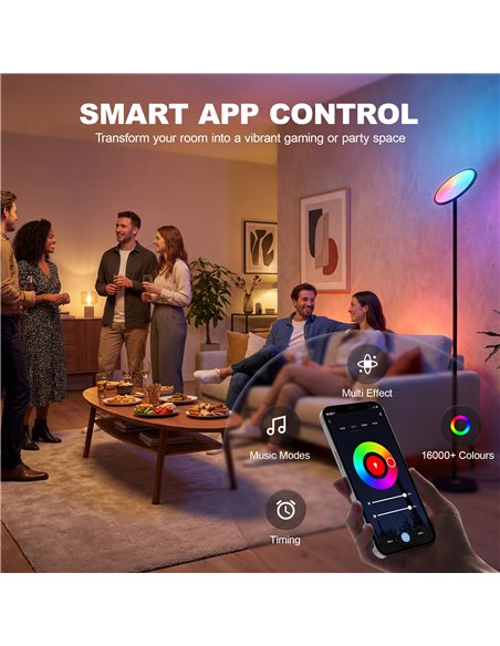 HOMCOM Uplighter Floor Lamp with Tuya App and Music Sync, Standing Lamp with Adjustable Head for Living Room Bedroom, Black - pic 191221 | FastDaddyshop