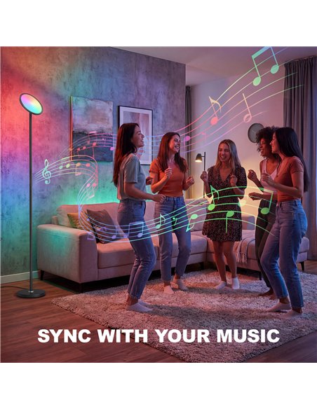 HOMCOM Uplighter Floor Lamp with Tuya App and Music Sync, Standing Lamp with Adjustable Head for Living Room Bedroom, Black - pic 191223 | FastDaddyshop
