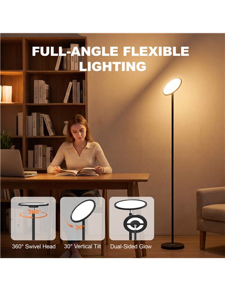 HOMCOM Uplighter Floor Lamp with Tuya App and Music Sync, Standing Lamp with Adjustable Head for Living Room Bedroom, Black - pic 191224 | FastDaddyshop