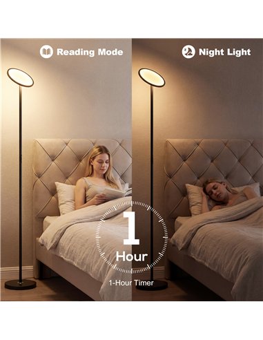 HOMCOM Uplighter Floor Lamp with Tuya App and Music Sync, Standing Lamp with Adjustable Head for Living Room Bedroom, Black