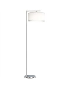 HOMCOM Floor Lamp, Modern Standing Lamp with Linen Lampshade, Round Base for Living Room, Bedroom, Dining Room, 153cm, Silver To