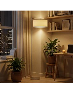 HOMCOM Floor Lamp, Modern Standing Lamp with Linen Lampshade, Round Base for Living Room, Bedroom, Dining Room, 153cm, Silver To 2
