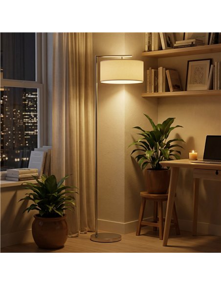 HOMCOM Floor Lamp, Modern Standing Lamp with Linen Lampshade, Round Base for Living Room, Bedroom, Dining Room, 153cm, Silver To - pic 191228 | FastDaddyshop