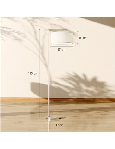 HOMCOM Floor Lamp, Modern Standing Lamp with Linen Lampshade, Round Base for Living Room, Bedroom, Dining Room, 153cm, Silver To