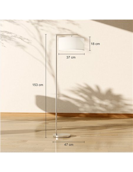 HOMCOM Floor Lamp, Modern Standing Lamp with Linen Lampshade, Round Base for Living Room, Bedroom, Dining Room, 153cm, Silver To - pic 191229 | FastDaddyshop