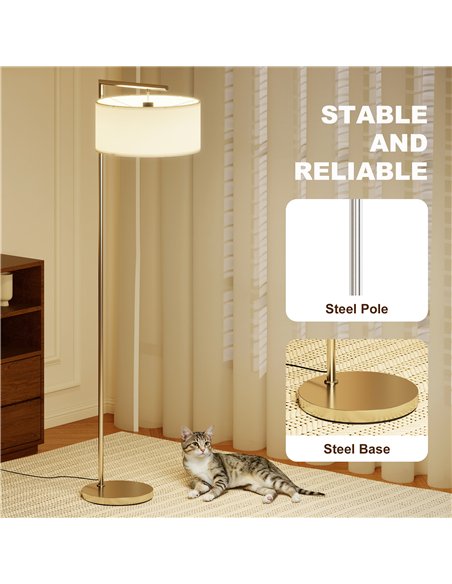 HOMCOM Floor Lamp, Modern Standing Lamp with Linen Lampshade, Round Base for Living Room, Bedroom, Dining Room, 153cm, Silver To - pic 191233 | FastDaddyshop
