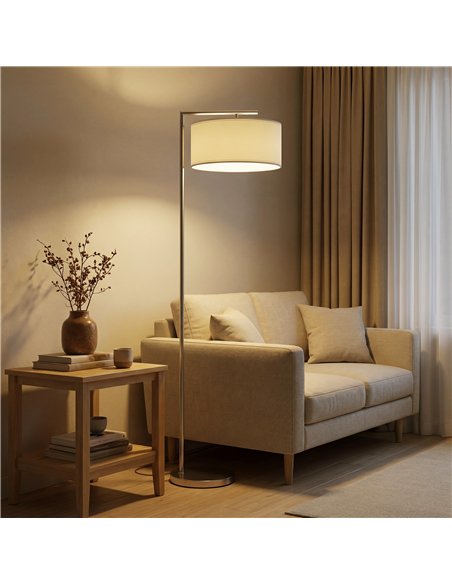 HOMCOM Floor Lamp, Modern Standing Lamp with Linen Lampshade, Round Base for Living Room, Bedroom, Dining Room, 153cm, Silver To - pic 191234 | FastDaddyshop
