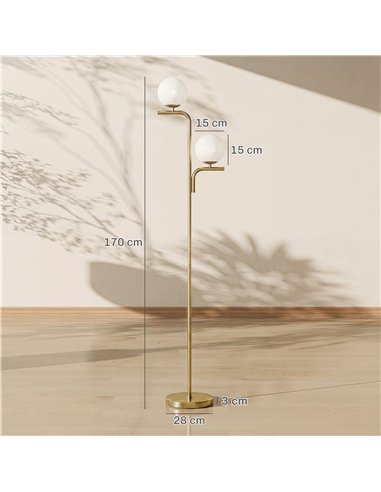 HOMCOM LED Floor Lamp, Modern Standing Lamp with 3 Colour Temperatures, Globe Glass Shades and Foot Switch, Gold Tone