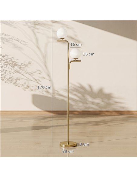 HOMCOM LED Floor Lamp, Modern Standing Lamp with 3 Colour Temperatures, Globe Glass Shades and Foot Switch, Gold Tone - pic 191238 | FastDaddyshop