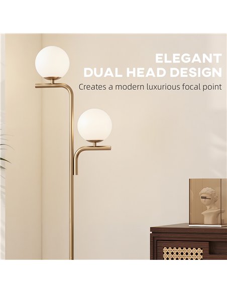 HOMCOM LED Floor Lamp, Modern Standing Lamp with 3 Colour Temperatures, Globe Glass Shades and Foot Switch, Gold Tone - pic 191239 | FastDaddyshop