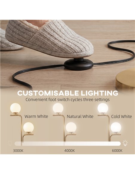 HOMCOM LED Floor Lamp, Modern Standing Lamp with 3 Colour Temperatures, Globe Glass Shades and Foot Switch, Gold Tone - pic 191240 | FastDaddyshop