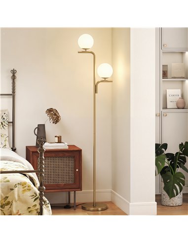 HOMCOM LED Floor Lamp, Modern Standing Lamp with 3 Colour Temperatures, Globe Glass Shades and Foot Switch, Gold Tone