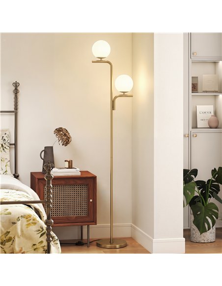 HOMCOM LED Floor Lamp, Modern Standing Lamp with 3 Colour Temperatures, Globe Glass Shades and Foot Switch, Gold Tone - pic 191241 | FastDaddyshop