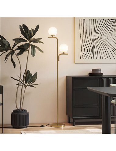 HOMCOM LED Floor Lamp, Modern Standing Lamp with 3 Colour Temperatures, Globe Glass Shades and Foot Switch, Gold Tone