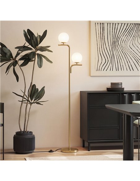 HOMCOM LED Floor Lamp, Modern Standing Lamp with 3 Colour Temperatures, Globe Glass Shades and Foot Switch, Gold Tone - pic 191242 | FastDaddyshop