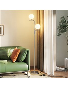 HOMCOM LED Floor Lamp, Modern Standing Lamp with 3 Colour Temperatures, Globe Glass Shades and Foot Switch, Silver Tone 2