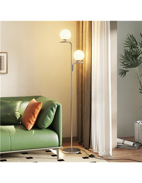 HOMCOM LED Floor Lamp, Modern Standing Lamp with 3 Colour Temperatures, Globe Glass Shades and Foot Switch, Silver Tone - pic 191246 | FastDaddyshop