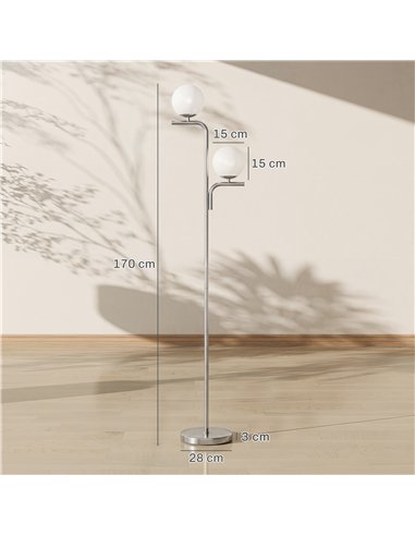 HOMCOM LED Floor Lamp, Modern Standing Lamp with 3 Colour Temperatures, Globe Glass Shades and Foot Switch, Silver Tone