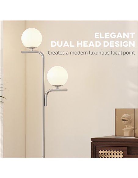 HOMCOM LED Floor Lamp, Modern Standing Lamp with 3 Colour Temperatures, Globe Glass Shades and Foot Switch, Silver Tone - pic 191248 | FastDaddyshop