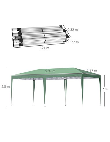 Outsunny 6x3m Pop Up Gazebo with 2-Roof Foldable Canopy Tent, Carrying Bag, Green