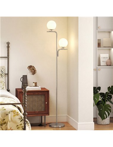 HOMCOM LED Floor Lamp, Modern Standing Lamp with 3 Colour Temperatures, Globe Glass Shades and Foot Switch, Silver Tone
