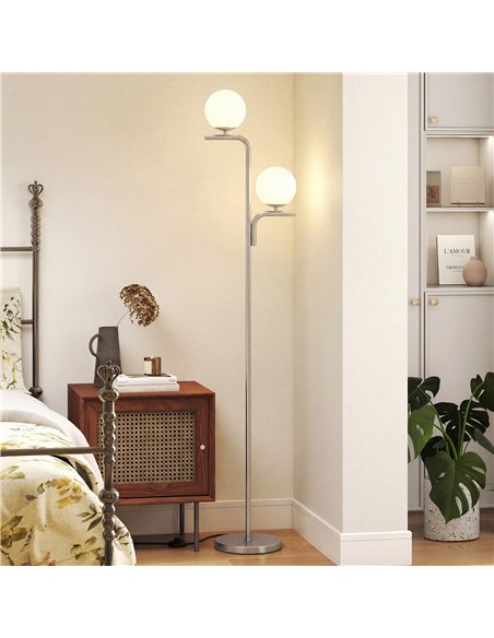 HOMCOM LED Floor Lamp, Modern Standing Lamp with 3 Colour Temperatures, Globe Glass Shades and Foot Switch, Silver Tone - pic 191250 | FastDaddyshop
