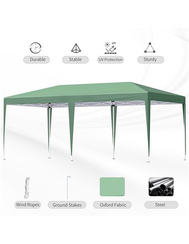Outsunny Pop Up Gazebo, Double Roof Foldable Canopy Tent, Wedding Awning Canopy w/ Carrying Bag, 6 m x 3 m x 2.65 m, Green