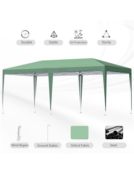 Outsunny Pop Up Gazebo, Double Roof Foldable Canopy Tent, Wedding Awning Canopy w/ Carrying Bag, 6 m x 3 m x 2.65 m, Green - pic 19126 | FastDaddyshop