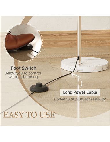 HOMCOM Floor Lamp for Living Room, Modern Standing Lamp with Shade & Foot Switch for Bedroom, Office, White