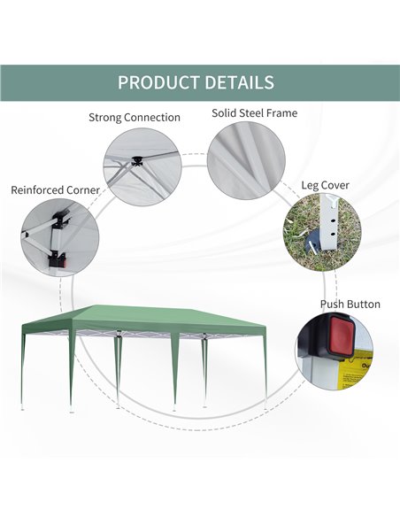 Outsunny Pop Up Gazebo, Double Roof Foldable Canopy Tent, Wedding Awning Canopy w/ Carrying Bag, 6 m x 3 m x 2.65 m, Green - pic 19127 | FastDaddyshop