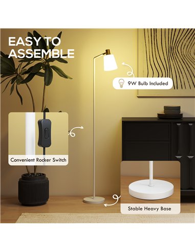 HOMCOM Modern Standing Lamp, Floor Lamp with 350° Rotatable Head for Living Room, White