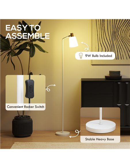 HOMCOM Modern Standing Lamp, Floor Lamp with 350° Rotatable Head for Living Room, White - pic 191277 | FastDaddyshop