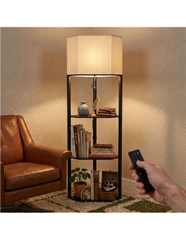 HOMCOM Corner Floor Lamp with Shelves and Lights, Modern Dimmable Standing Lamp with 3000K/4000K/6000K Colour Temperature