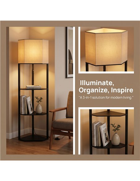 HOMCOM Corner Floor Lamp with Shelves and Lights, Modern Dimmable Standing Lamp with 3000K/4000K/6000K Colour Temperature - pic 191285 | FastDaddyshop