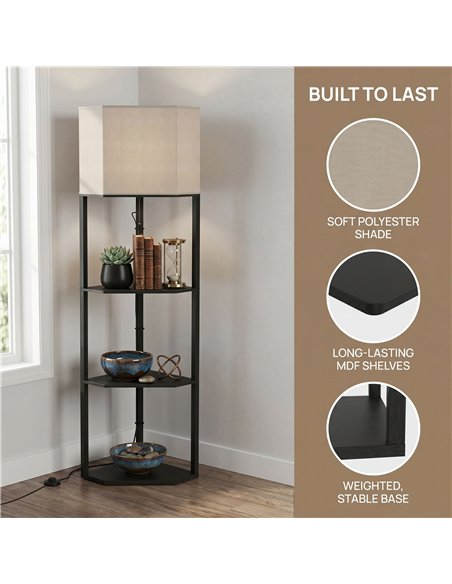 HOMCOM Corner Floor Lamp with Shelves and Lights, Modern Dimmable Standing Lamp with 3000K/4000K/6000K Colour Temperature - pic 191286 | FastDaddyshop