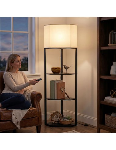 HOMCOM Corner Floor Lamp with Shelves and Lights, Modern Dimmable Standing Lamp with 3000K/4000K/6000K Colour Temperature