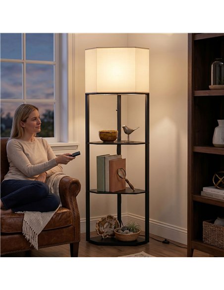 HOMCOM Corner Floor Lamp with Shelves and Lights, Modern Dimmable Standing Lamp with 3000K/4000K/6000K Colour Temperature - pic 191287 | FastDaddyshop