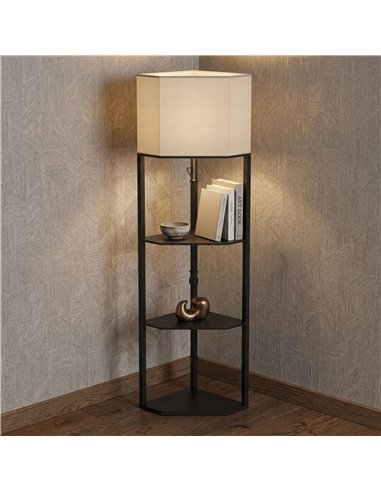 HOMCOM Corner Floor Lamp with Shelves and Lights, Modern Dimmable Standing Lamp with 3000K/4000K/6000K Colour Temperature