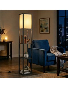 HOMCOM Floor Lamp with Shelves, 3 Layer Column Modern Standing Lamp for Living Room, Bedroom, Office, Black 2