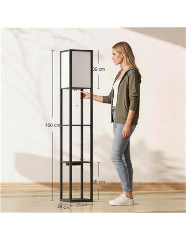 HOMCOM Floor Lamp with Shelves, 3 Layer Column Modern Standing Lamp for Living Room, Bedroom, Office, Black