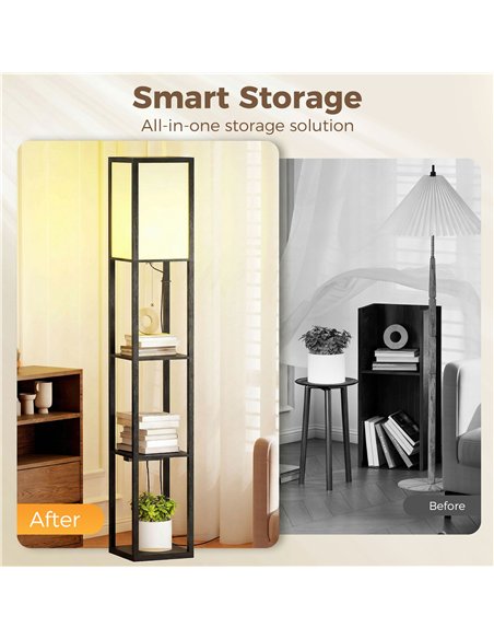 HOMCOM Floor Lamp with Shelves, 3 Layer Column Modern Standing Lamp for Living Room, Bedroom, Office, Black - pic 191293 | FastDaddyshop