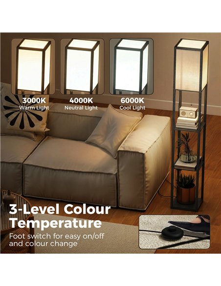 HOMCOM Floor Lamp with Shelves, 3 Layer Column Modern Standing Lamp for Living Room, Bedroom, Office, Black - pic 191294 | FastDaddyshop