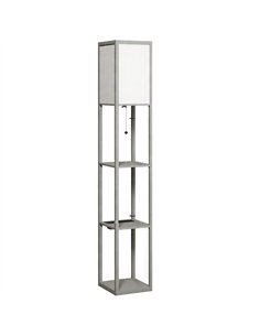 HOMCOM Floor Lamp with Shelves, 3 Layer Column Modern Standing Lamp for Living Room, Bedroom, Office, Grey