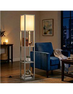 HOMCOM Floor Lamp with Shelves, 3 Layer Column Modern Standing Lamp for Living Room, Bedroom, Office, Grey 2