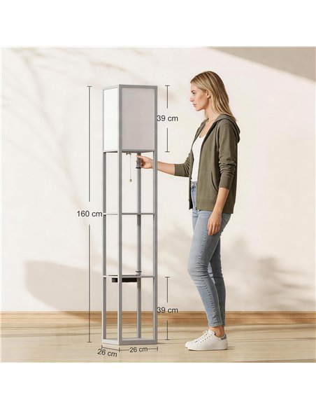 HOMCOM Floor Lamp with Shelves, 3 Layer Column Modern Standing Lamp for Living Room, Bedroom, Office, Grey - pic 191301 | FastDaddyshop
