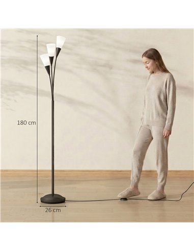 HOMCOM Modern Standing Lamp, 3-Light Upright Floor Lamps for Living Room, Black
